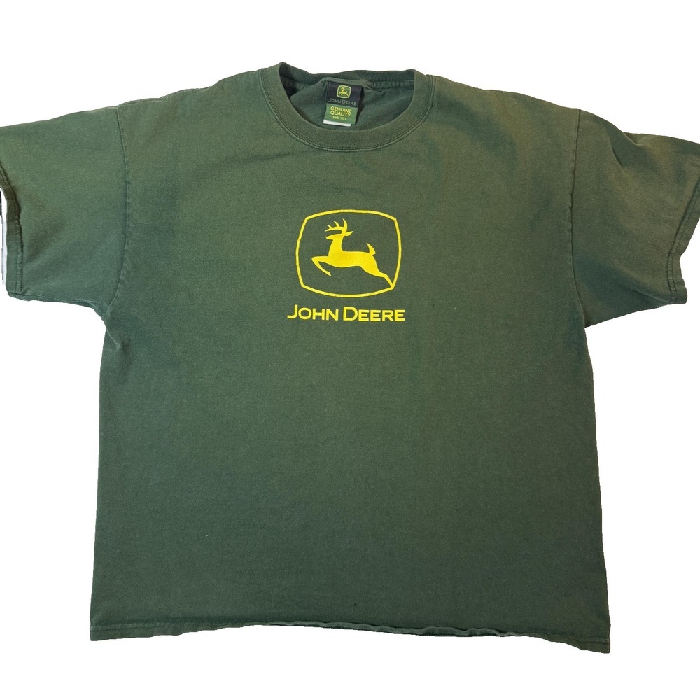 Vintage John Deere TShirt Mens L Green Logo Farm Tractor Gorpcore Graphic Y2K